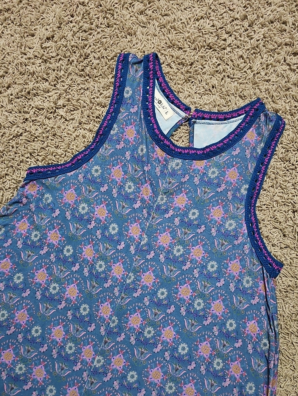 Natural Life Jumpsuit Wideleg Sleeveless Blue Floral Large Oversozed Boho - Picture 3 of 9